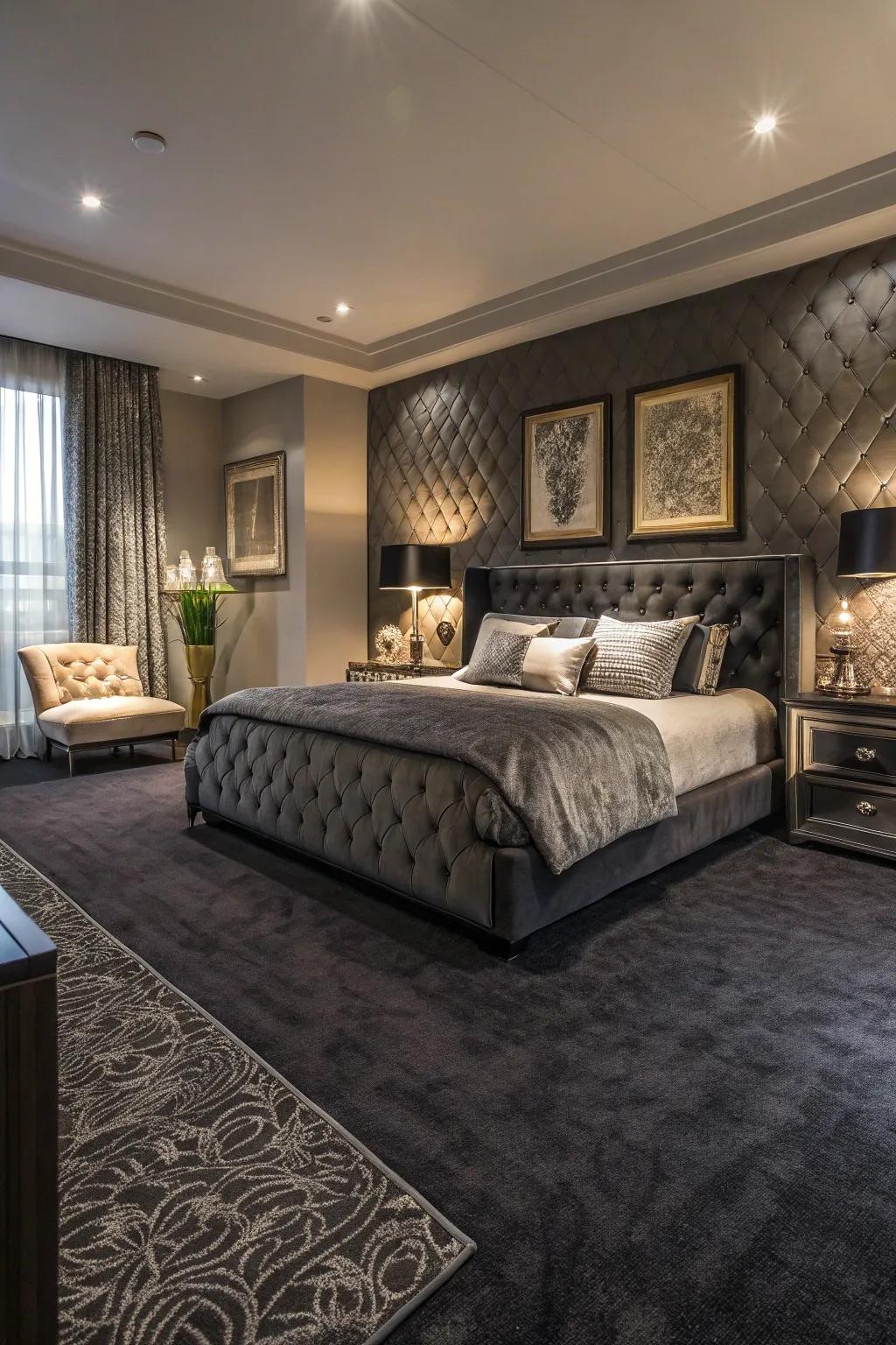 Smoky carpets provide depth and drama with sophistication.