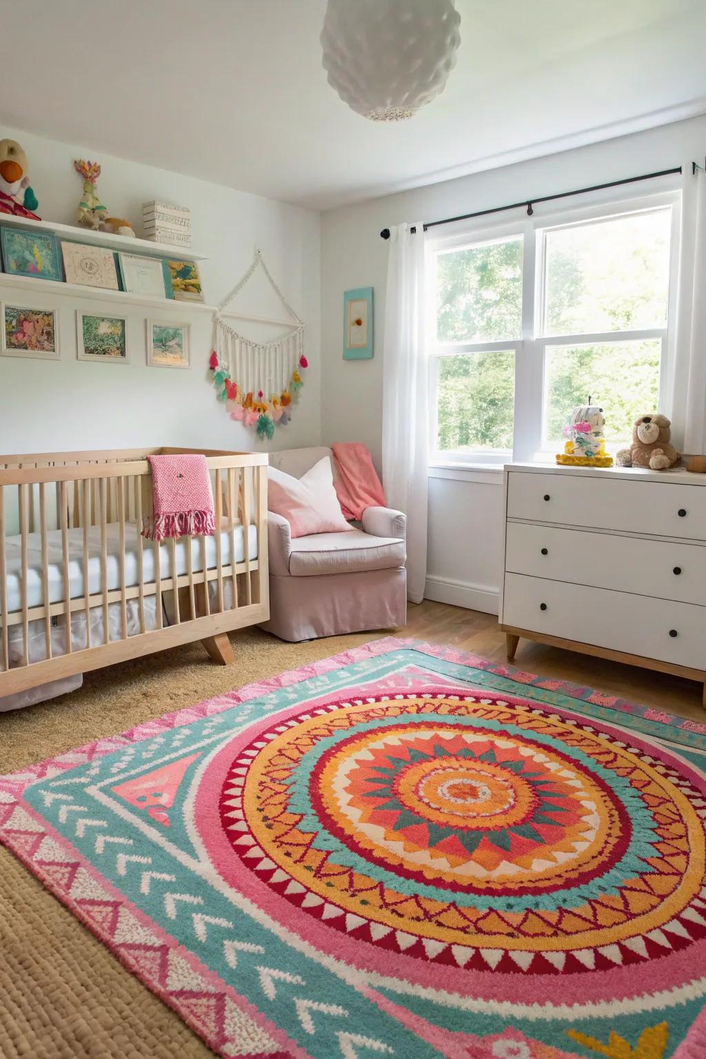 Statement ground coverings can serve as artistic focal points in the nursery.