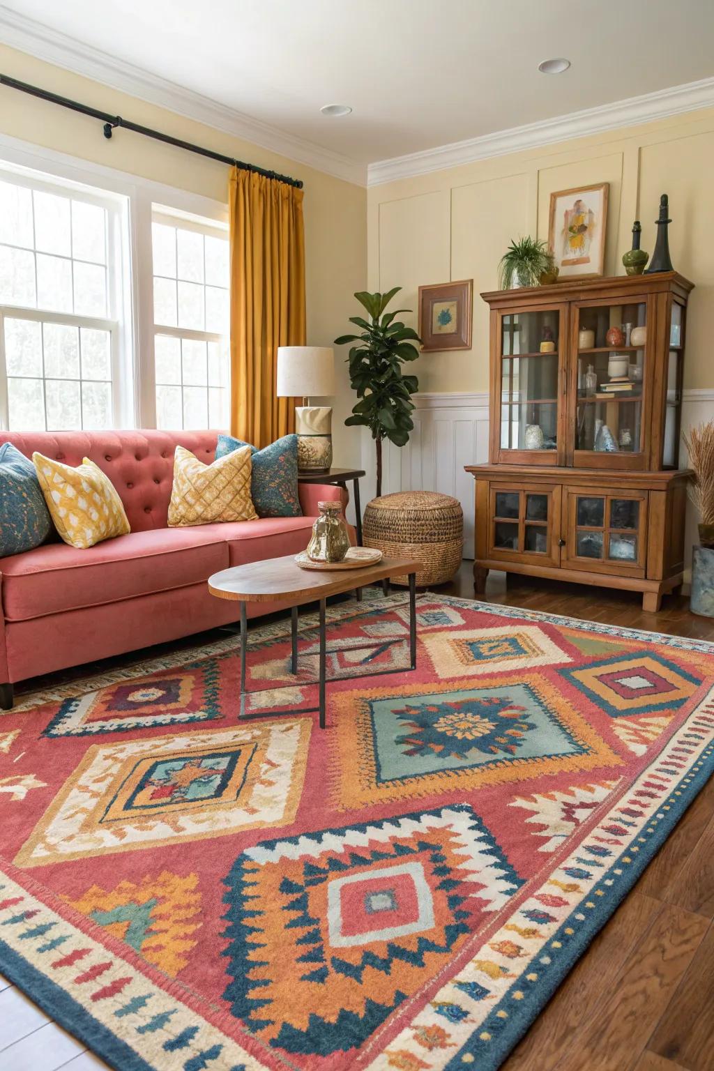 A standout ground covering anchors and unifies the space.