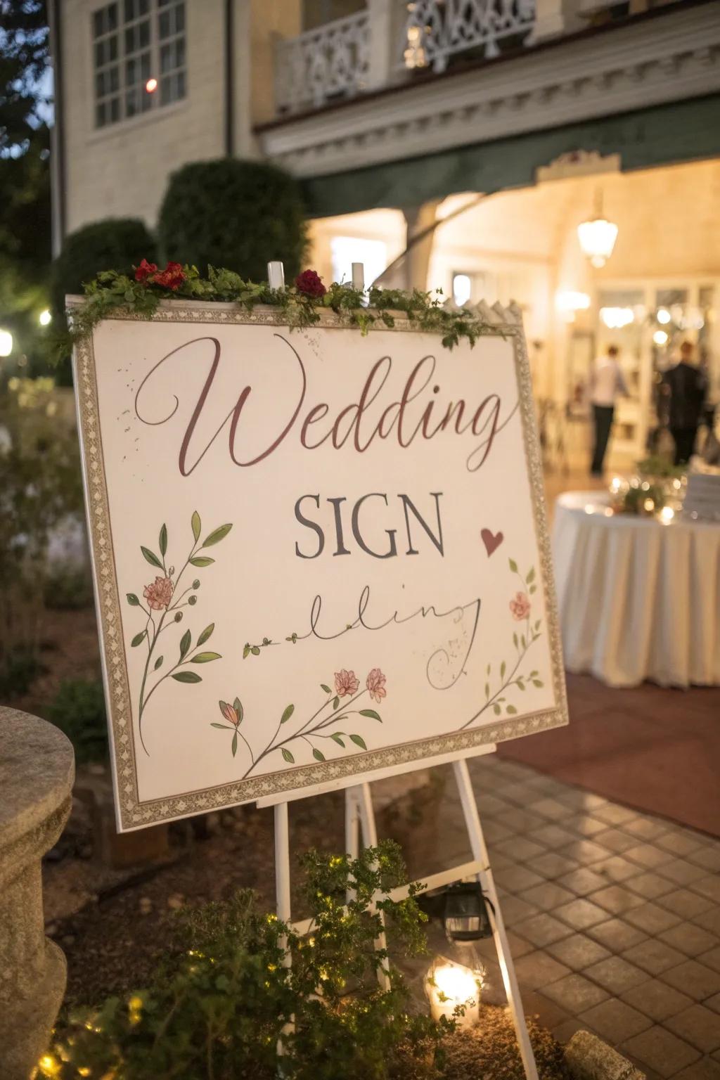 Warm and welcoming customized signing for wedding attendees.
