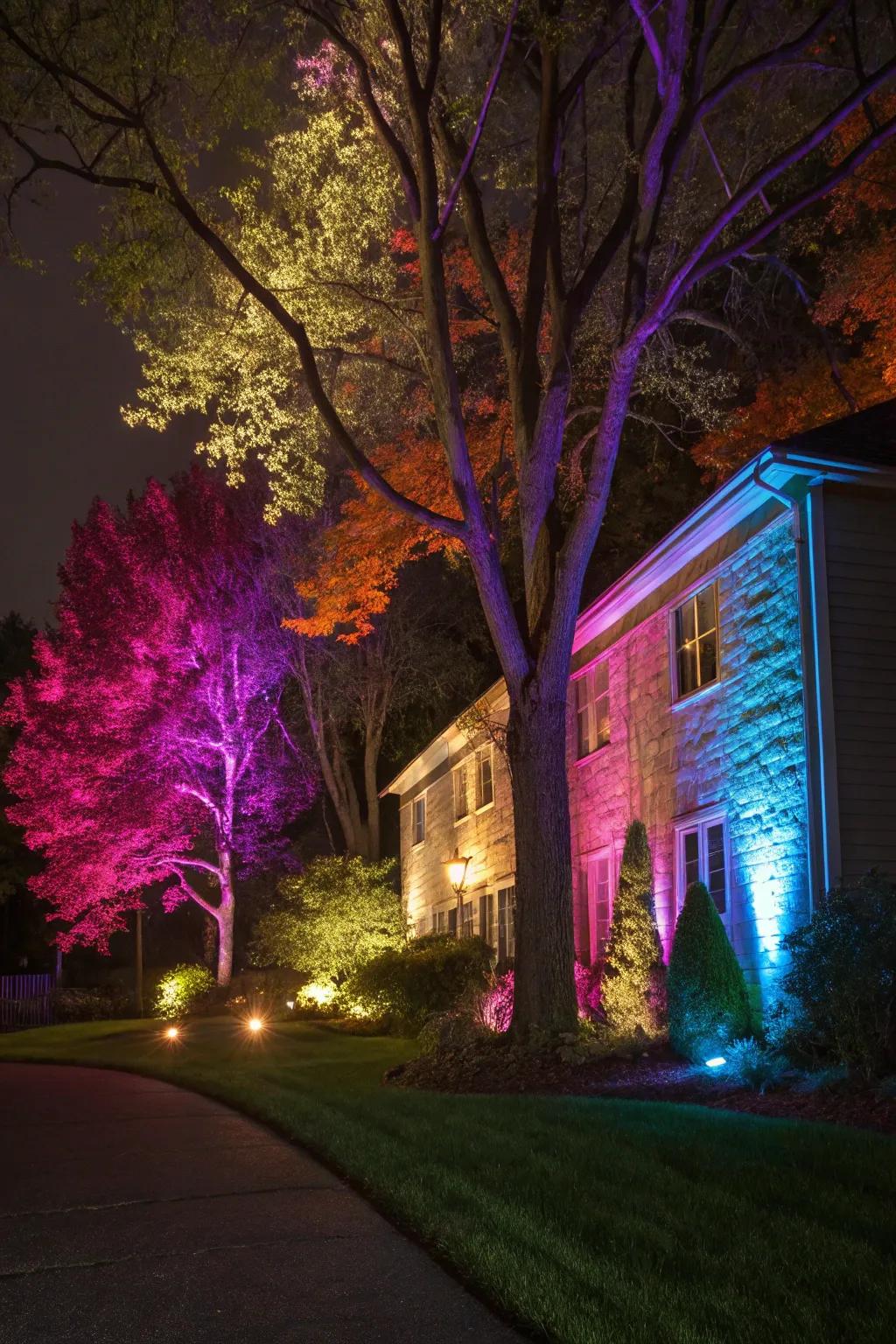 Establish drama with colorful spotlight illumination.