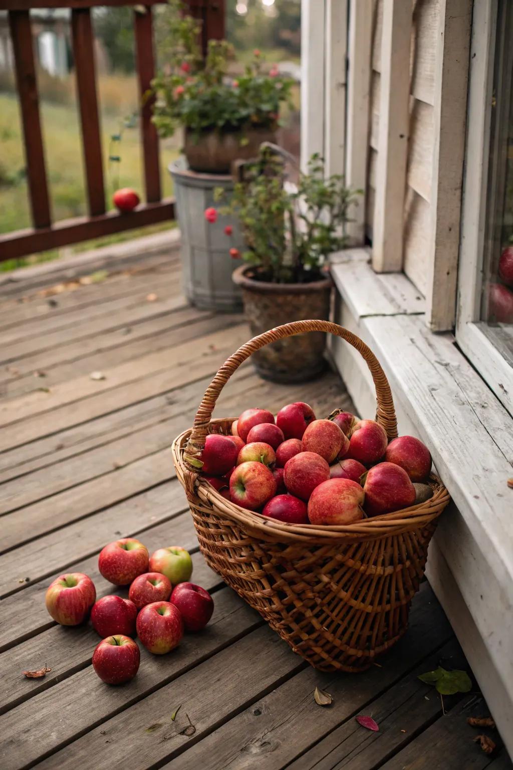 A container of fresh pome fruits contributes an inviting and fragrant nuance.