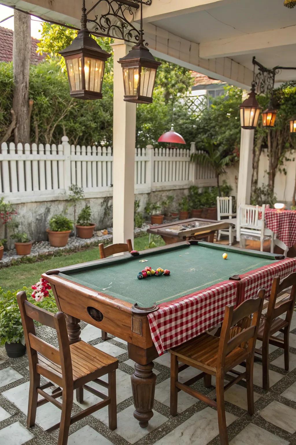 A vintage-style billiard table precinct, bedecked with captivating retro embellishments.