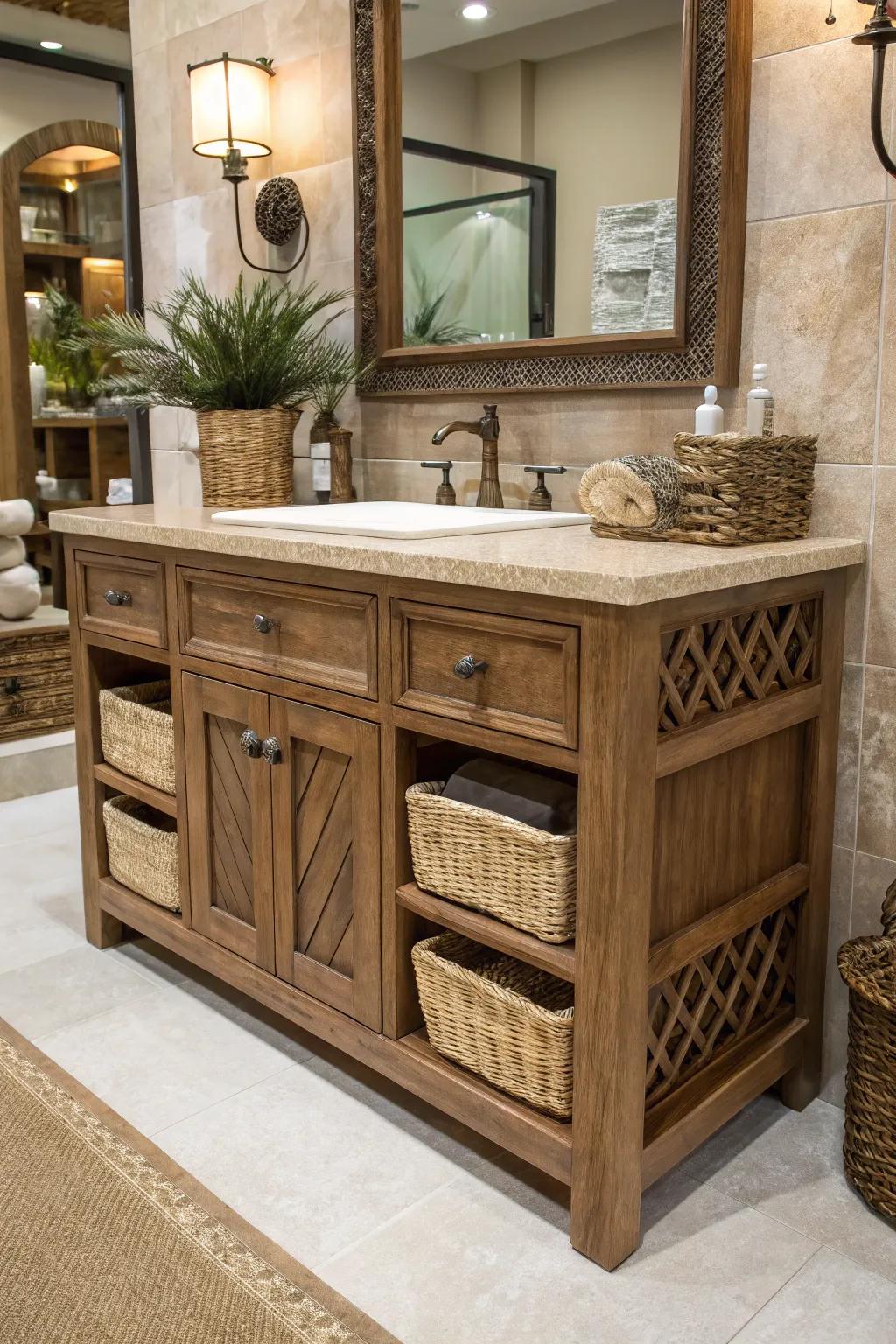 Earth shade vanities offer countryside refinement.