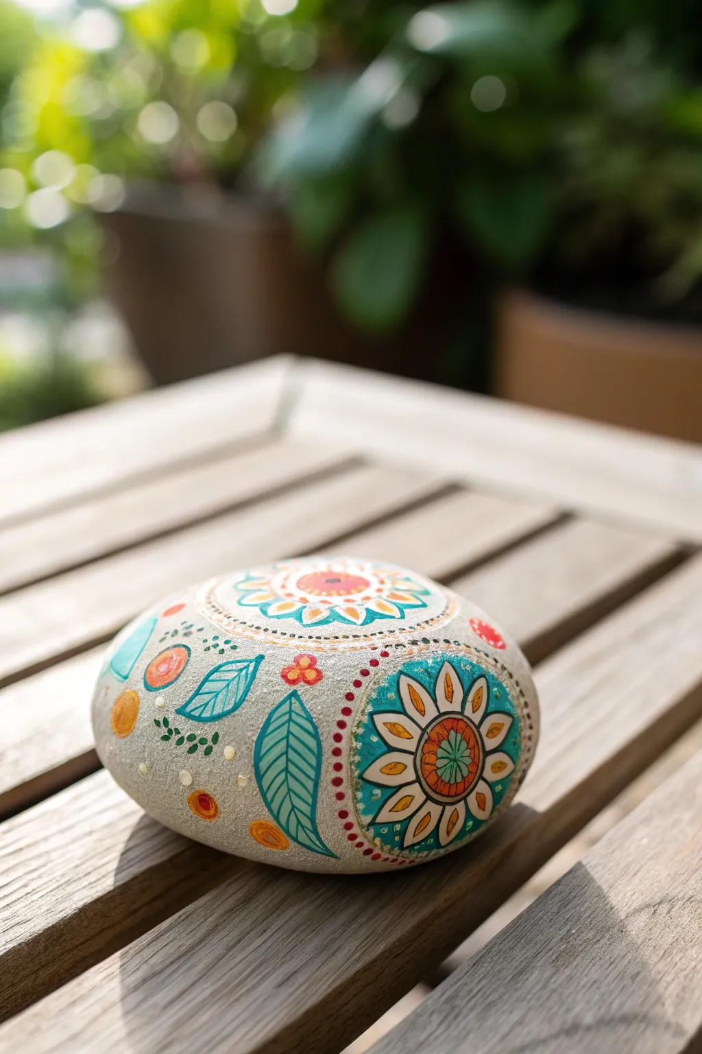 Metamorphose your garden into a fantastical haven through a painted pebble trail, harmonizing artistry with nature's embrace.