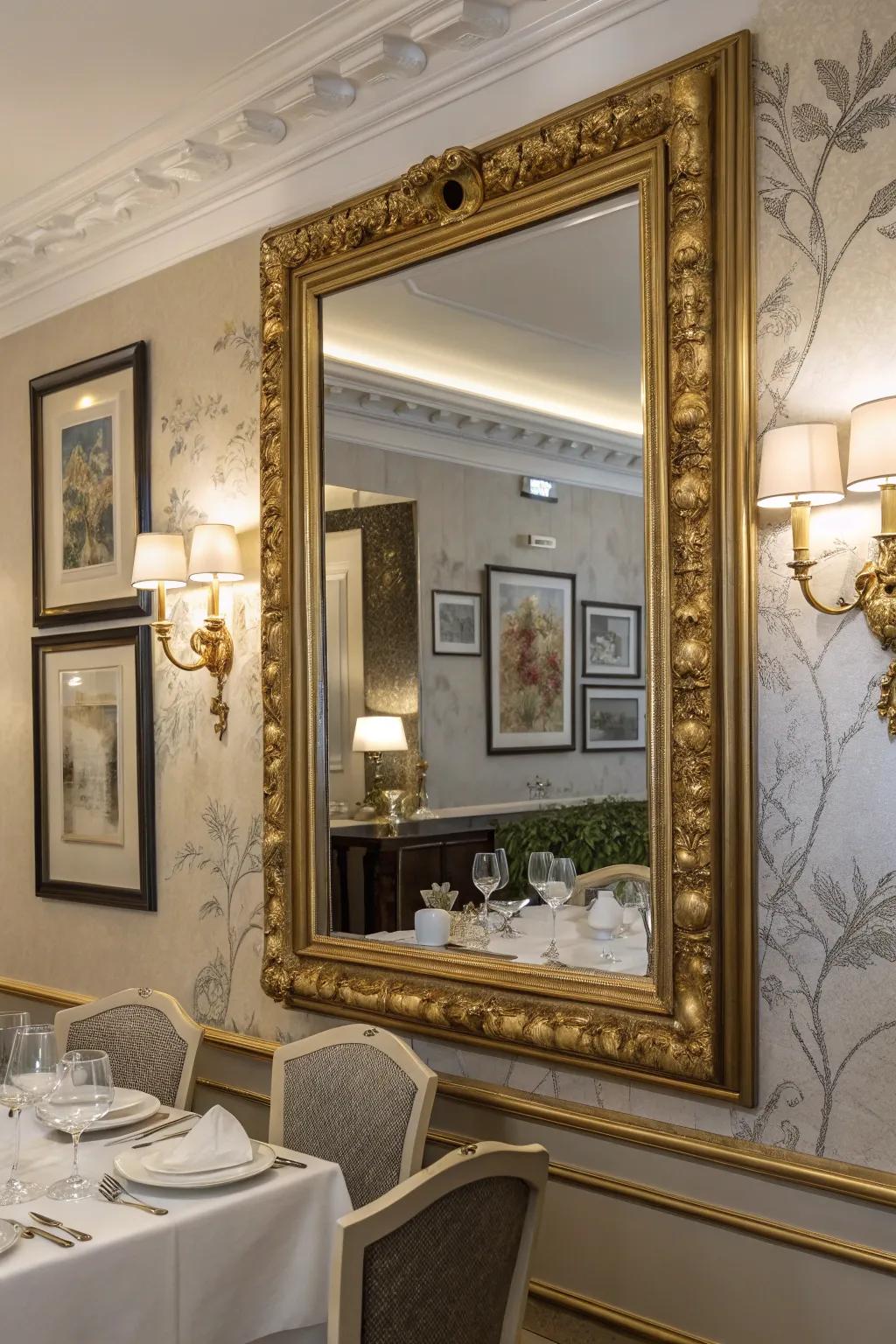 Gilded details contribute opulence and elegance.