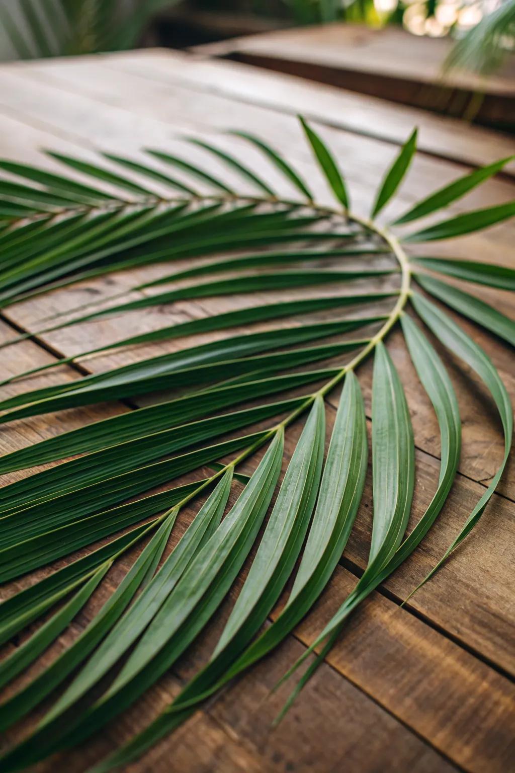 Palm arrangements that evoke motion, imparting zest and animation to the table.