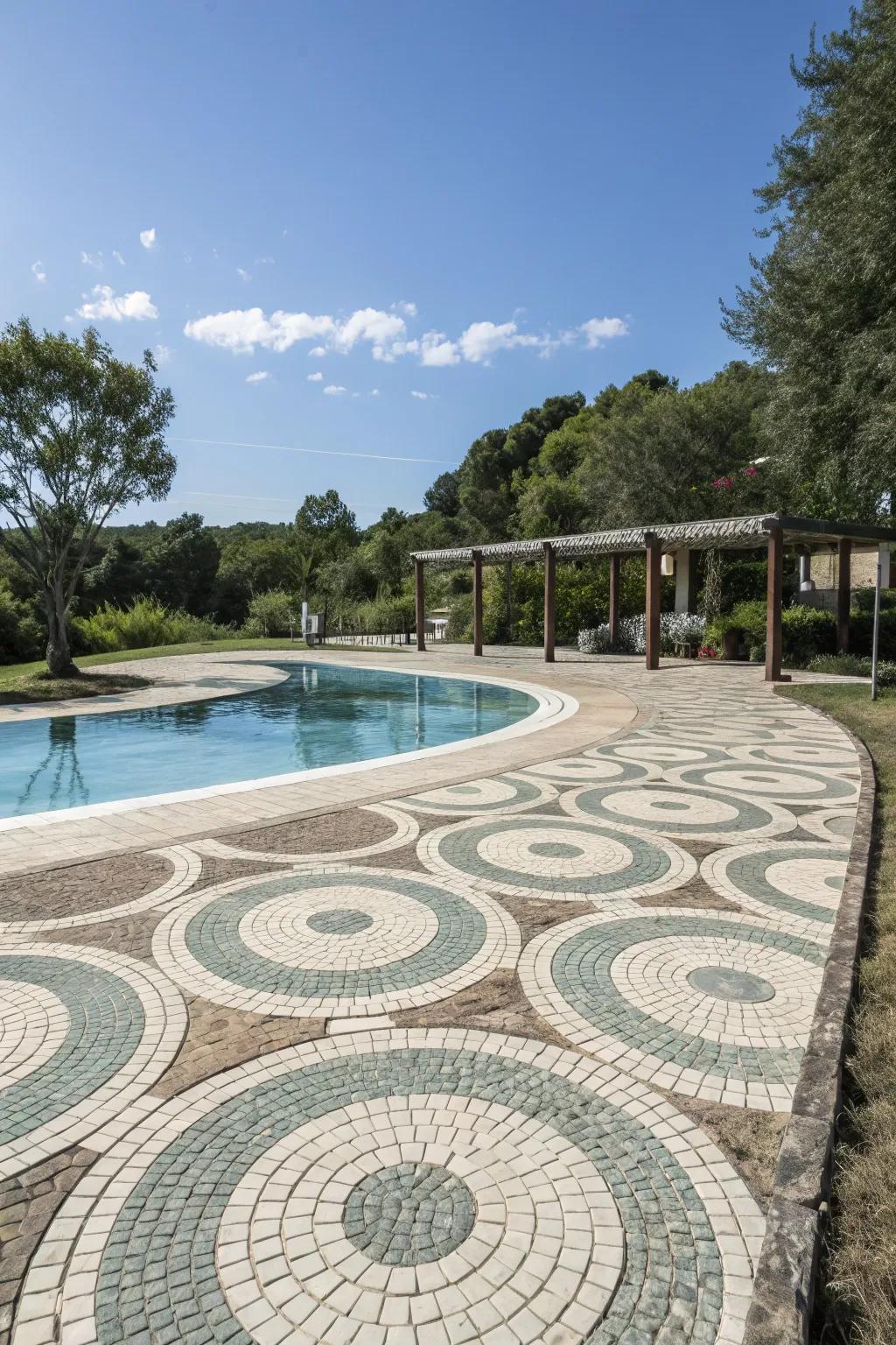 Paver designs in circles create a stunning focal point.