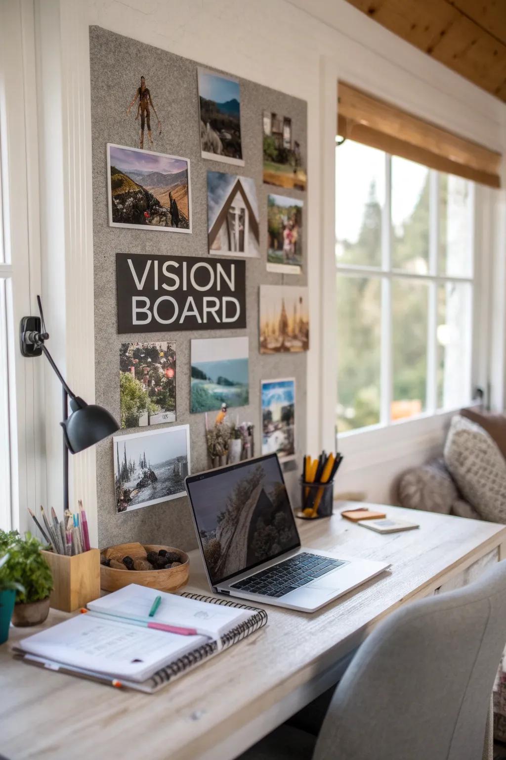 Visualize your dreams with an aspirational board picture display.