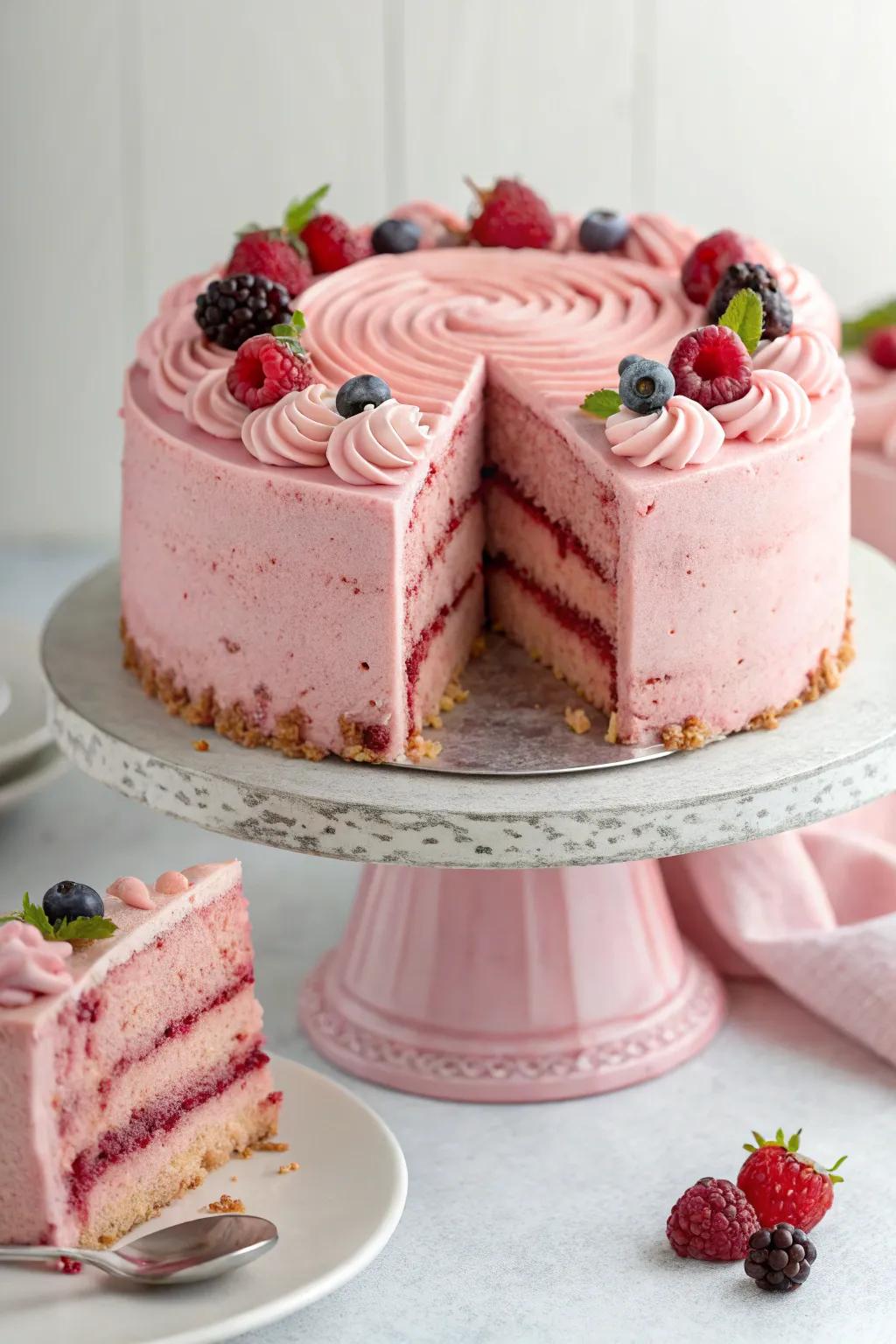 Rosy velvet confection is a spectacular centerpiece for any dessert selection.