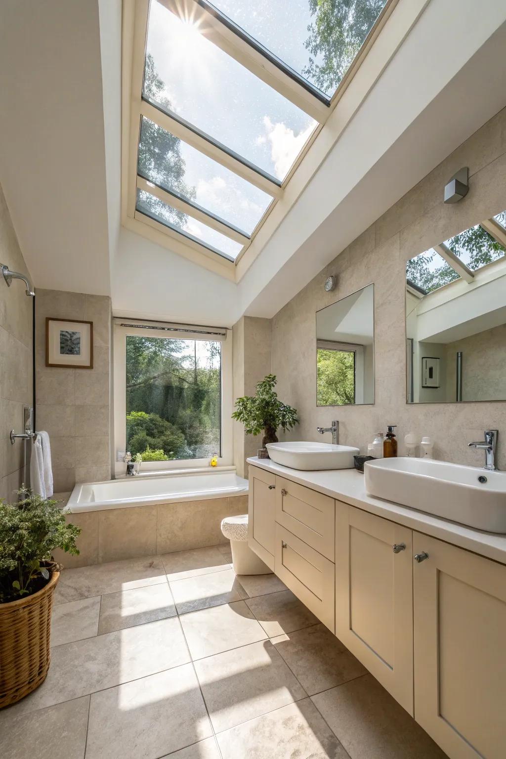 Natural illumination enhances spaciousness and serenity within bathrooms.