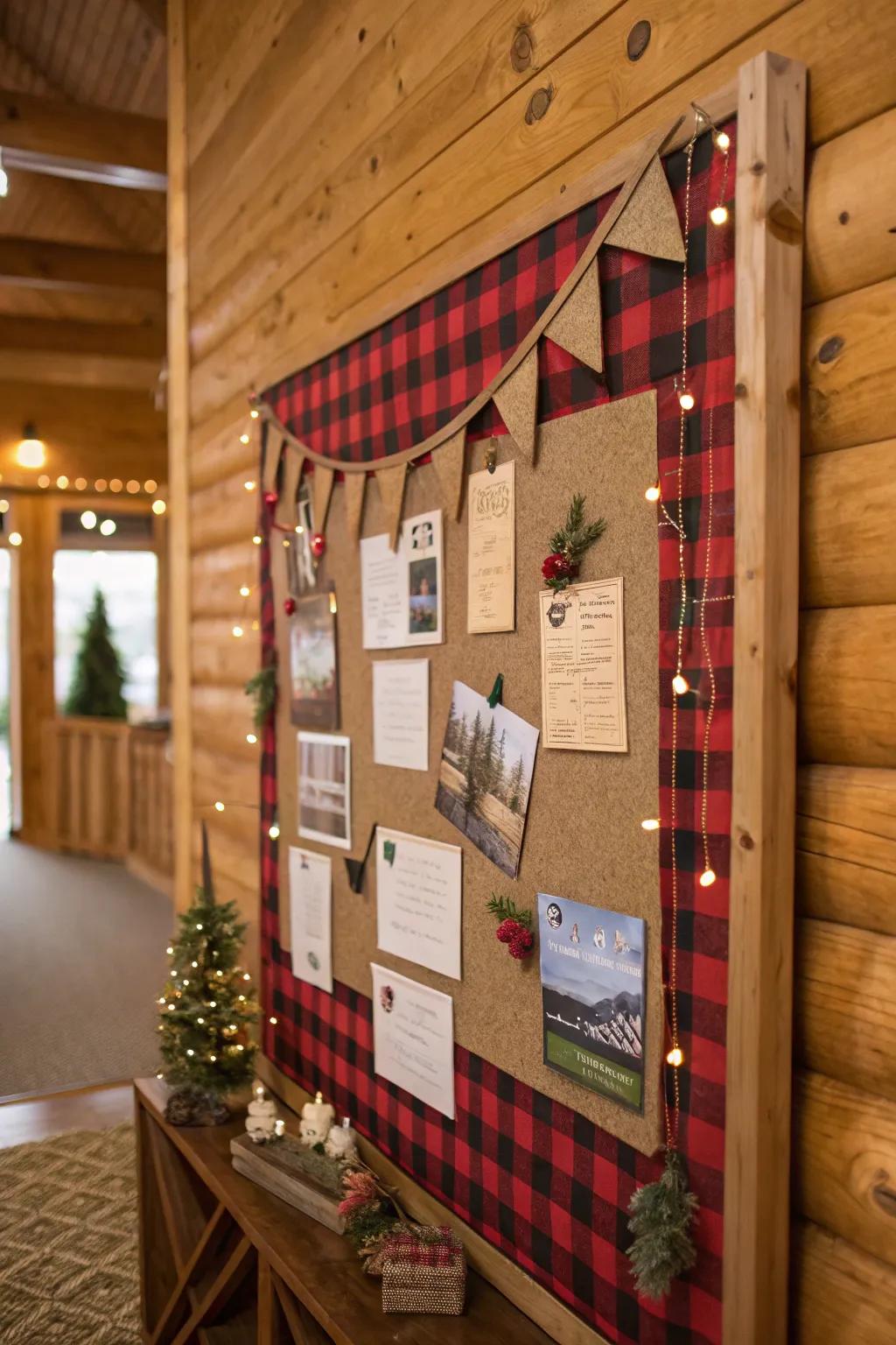 A cozy cabin-themed fall pin board for a warm seasonal touch.