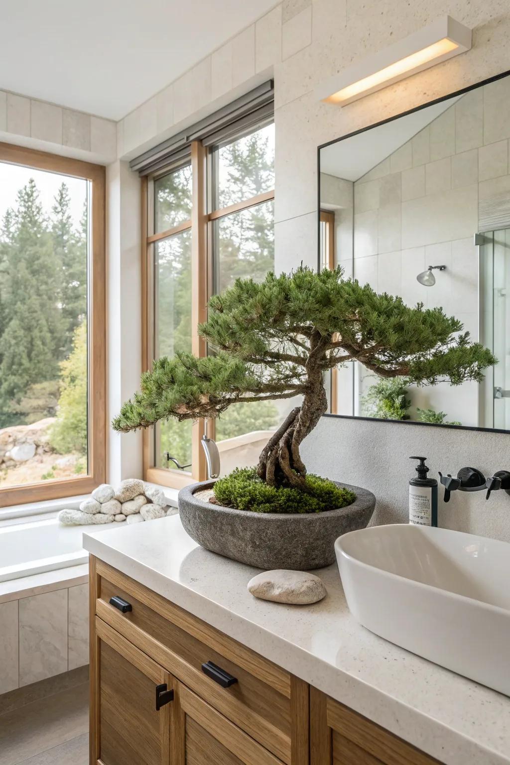 Add a touch of tranquility with the sculptural beauty of a bonsai tree.