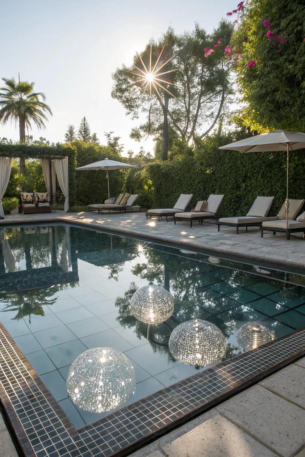 Employ mirrored design to amplify the splendor and luminosity of your poolside.