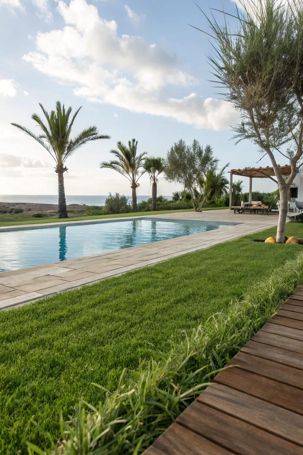Lawn provides a soft, natural transition for your poolside area.