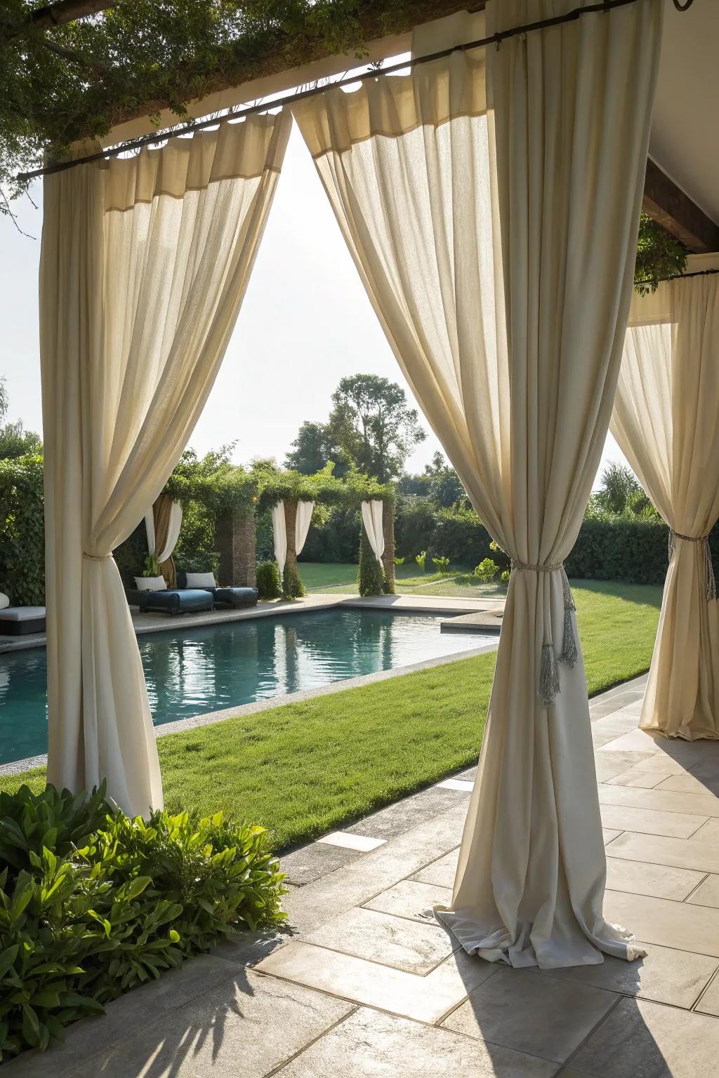 Exterior textiles infuse refinement and privacy.