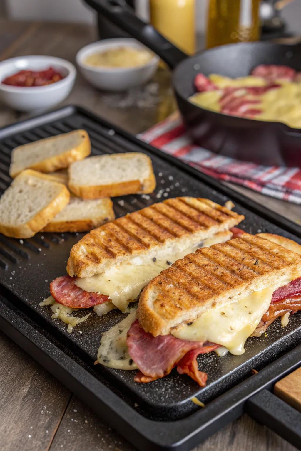 Turn your raclette cooktop into a flatbread sandwich maker for delectable sandwiches.