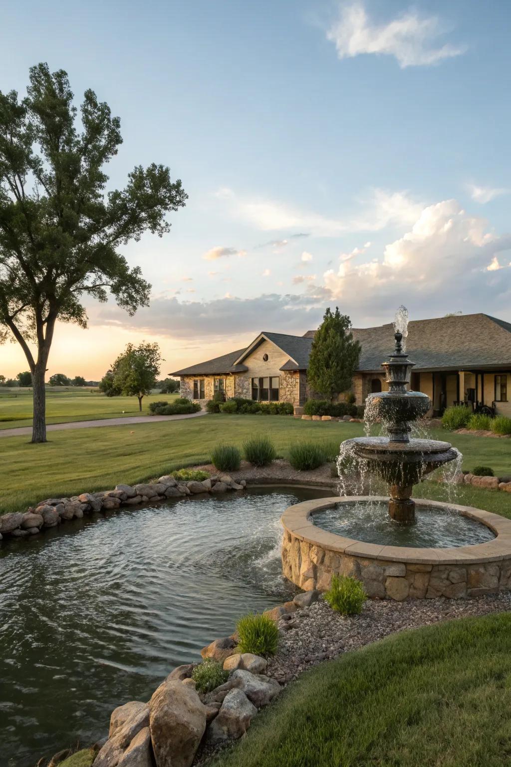 Water features add tranquility and a focal point to the landscape.