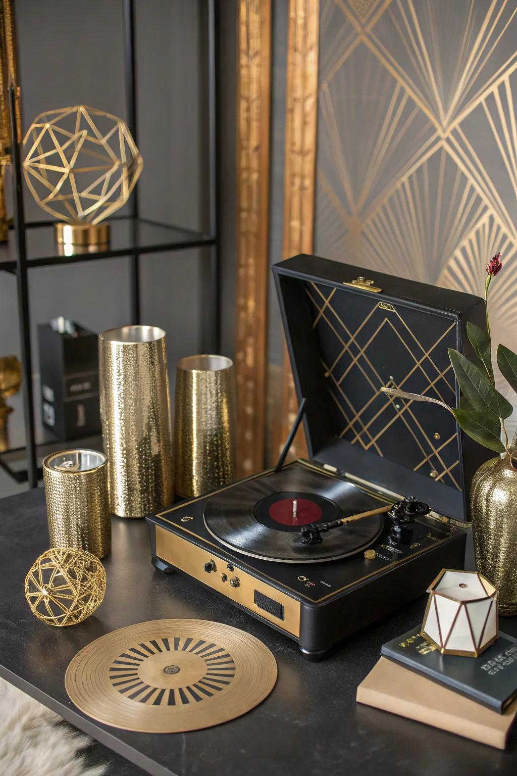 Art Deco in a record player space.