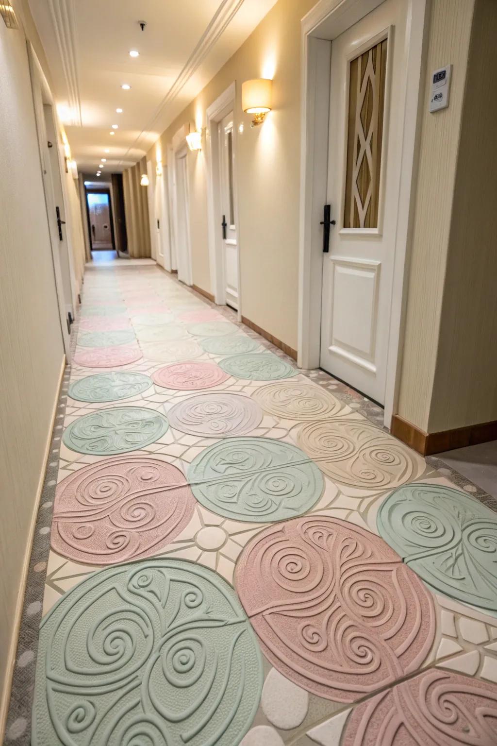 Swirling textures in textured tiles introduce dynamism and fluidity.