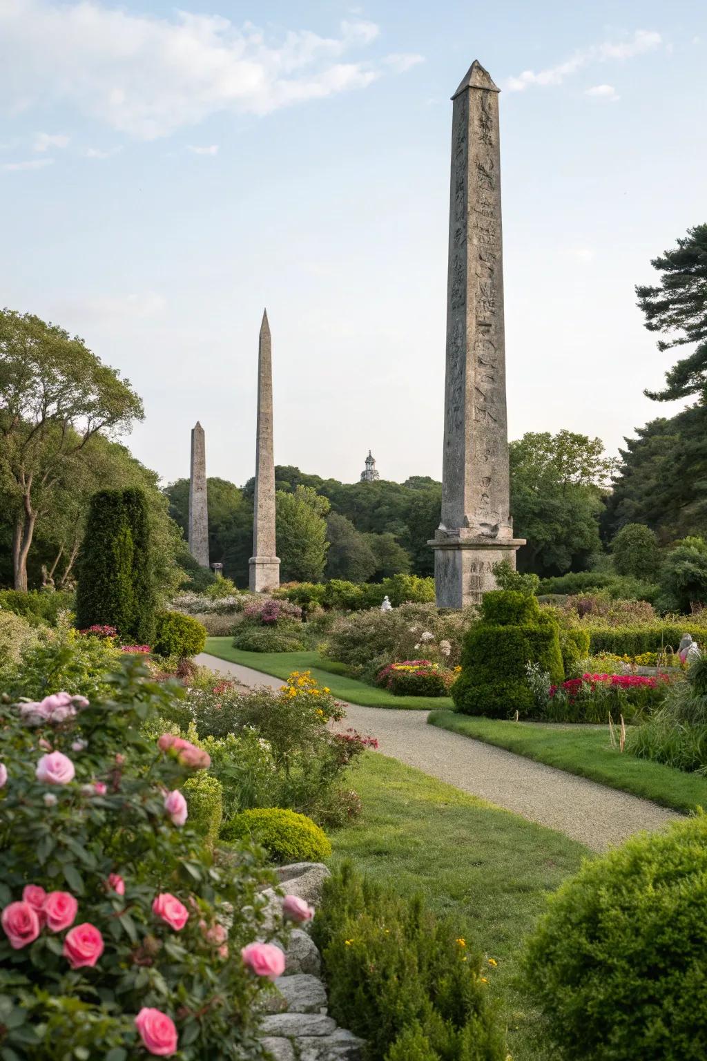 Boulder spires stand tall as focal points in the garden.