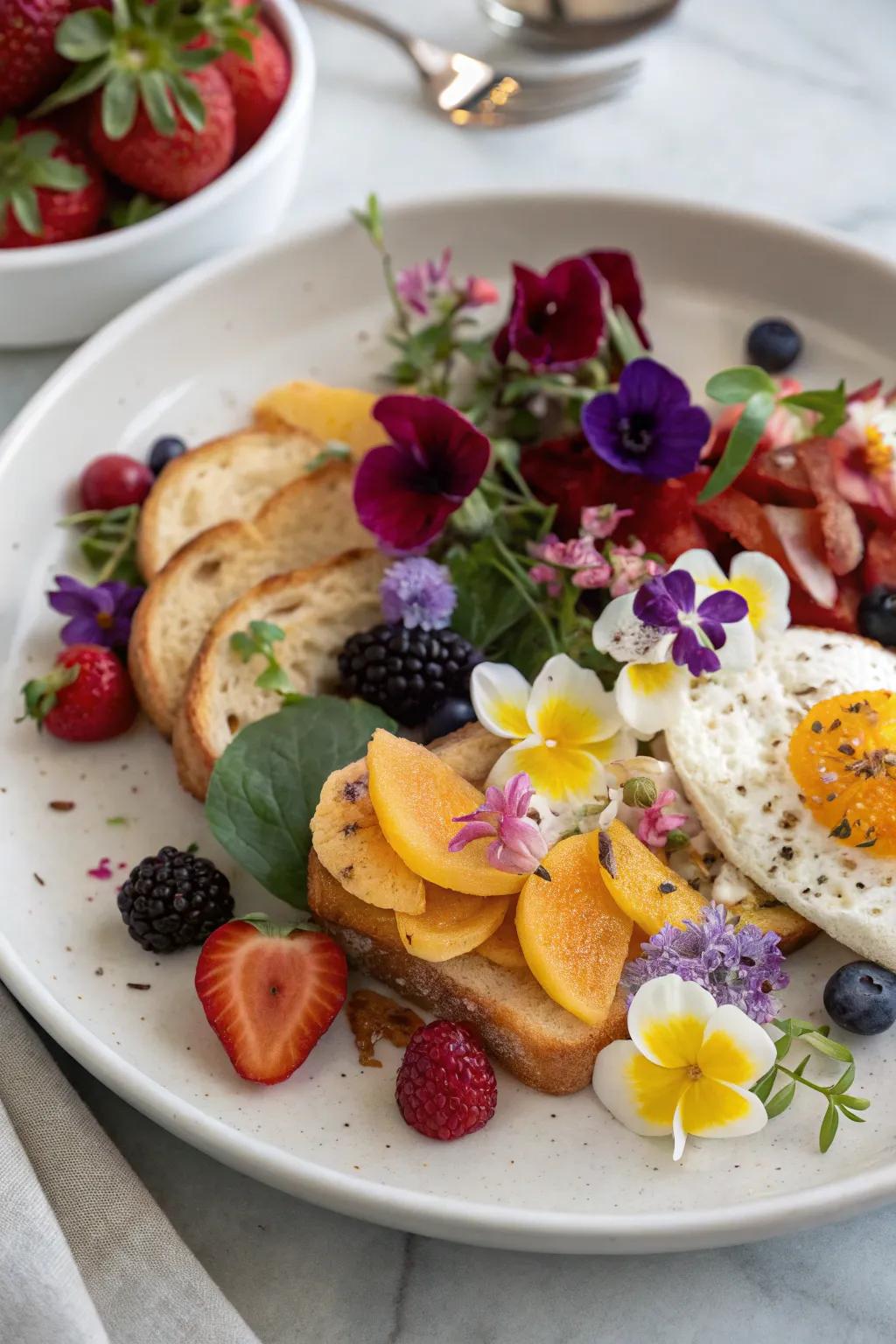 Edible flower petals add an unexpected and delightful visual touch.