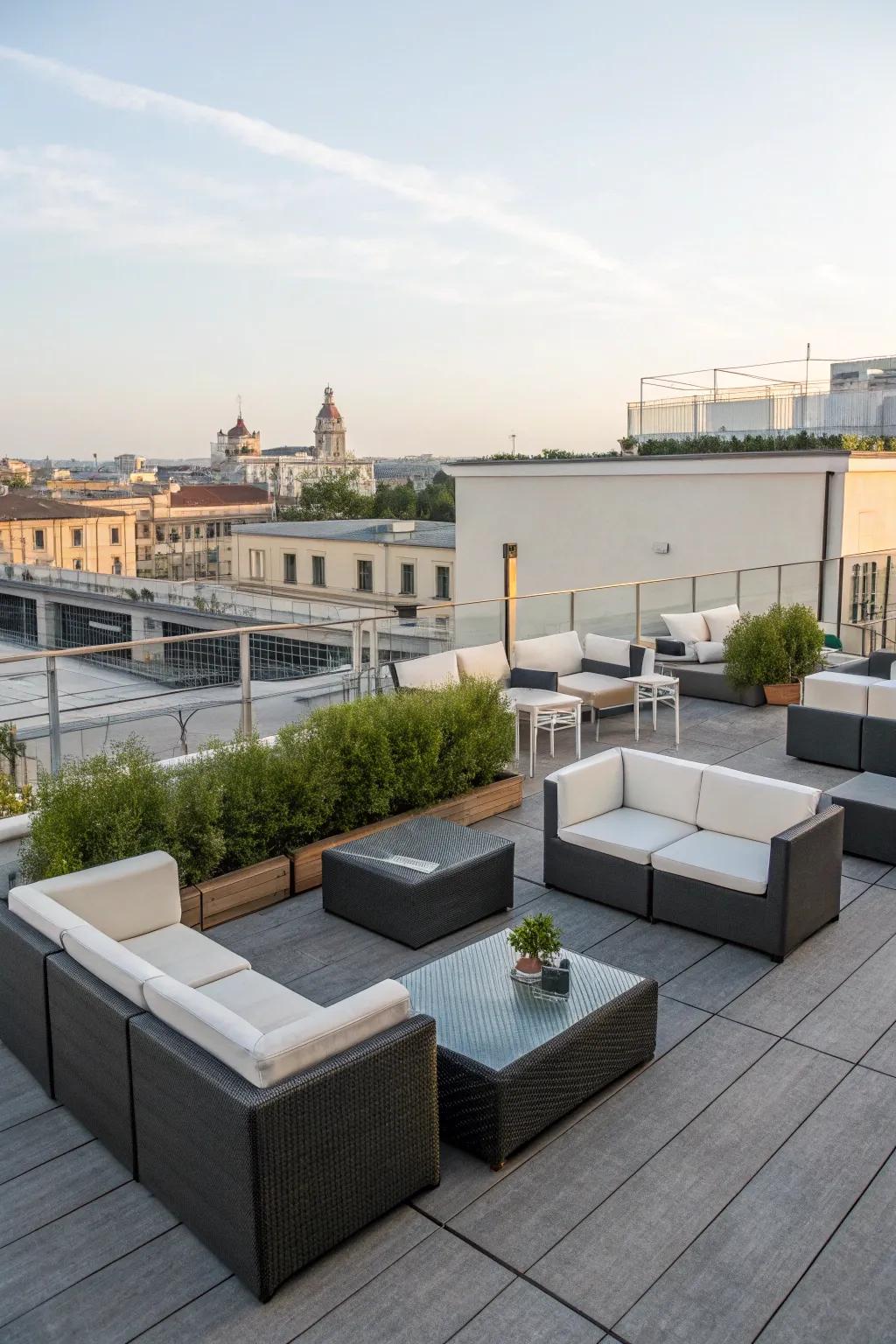 Adaptable furniture tailors your rooftop for any occasion.