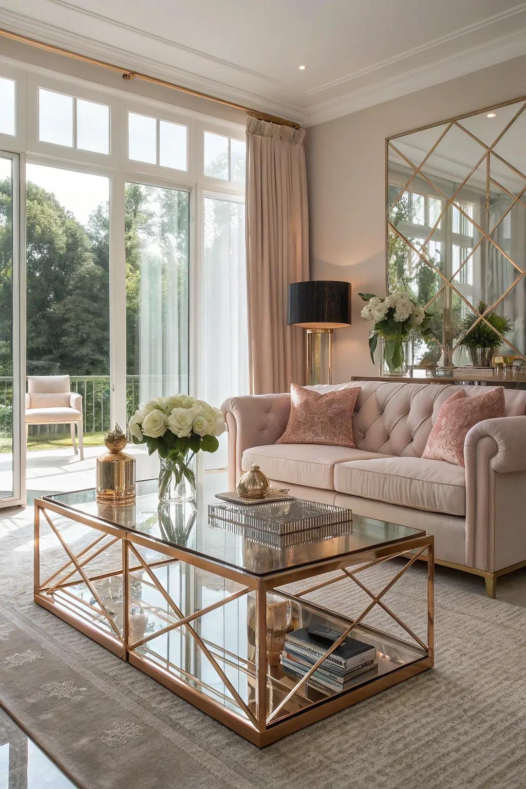 Reflective panels with sunset sheen accents create an airy feel.