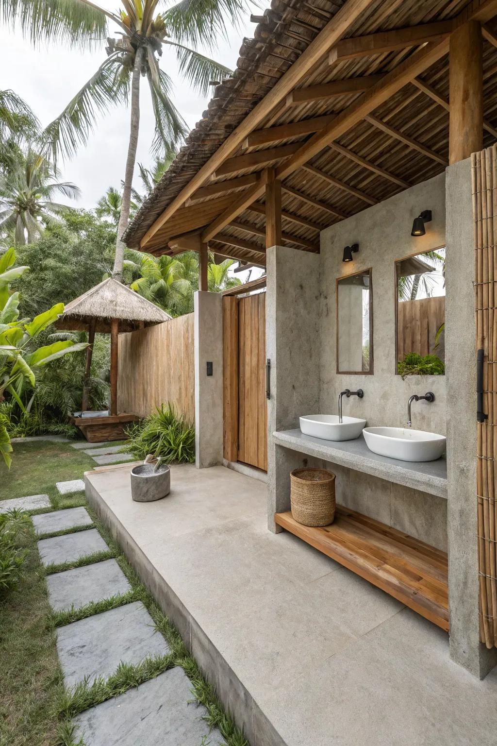 An island-inspired escape delivers a serene outdoor escape.