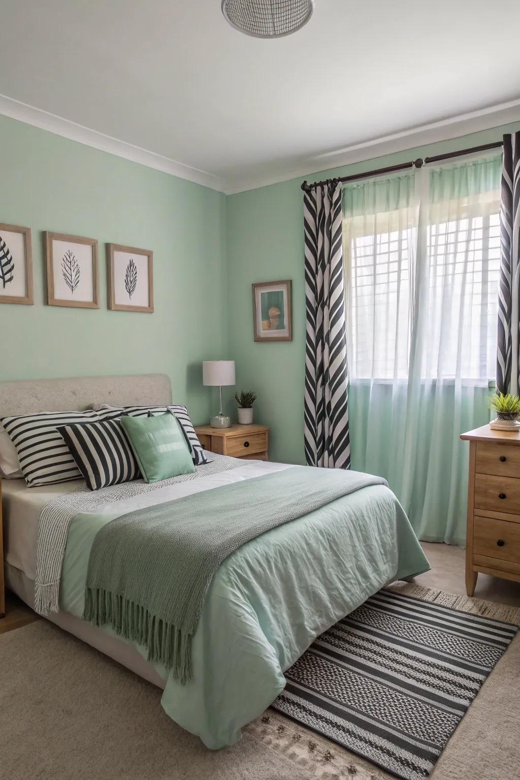Patterned accents bring a playful yet refined touch to the bedroom.