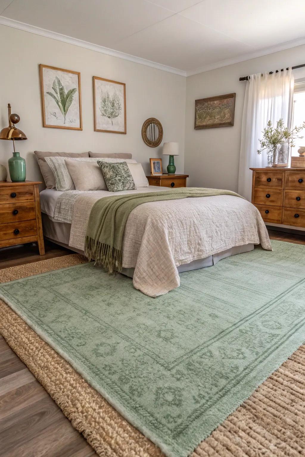 With a gentle green rug, you can ground your space.
