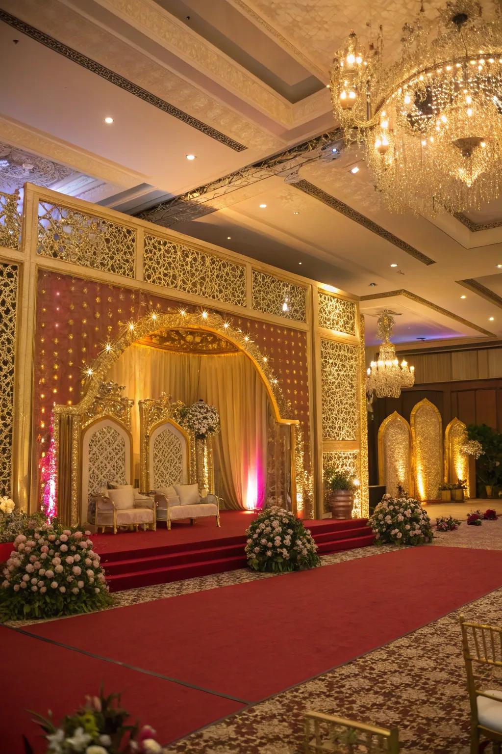 Gilded and sparkling backdrops for opulence.