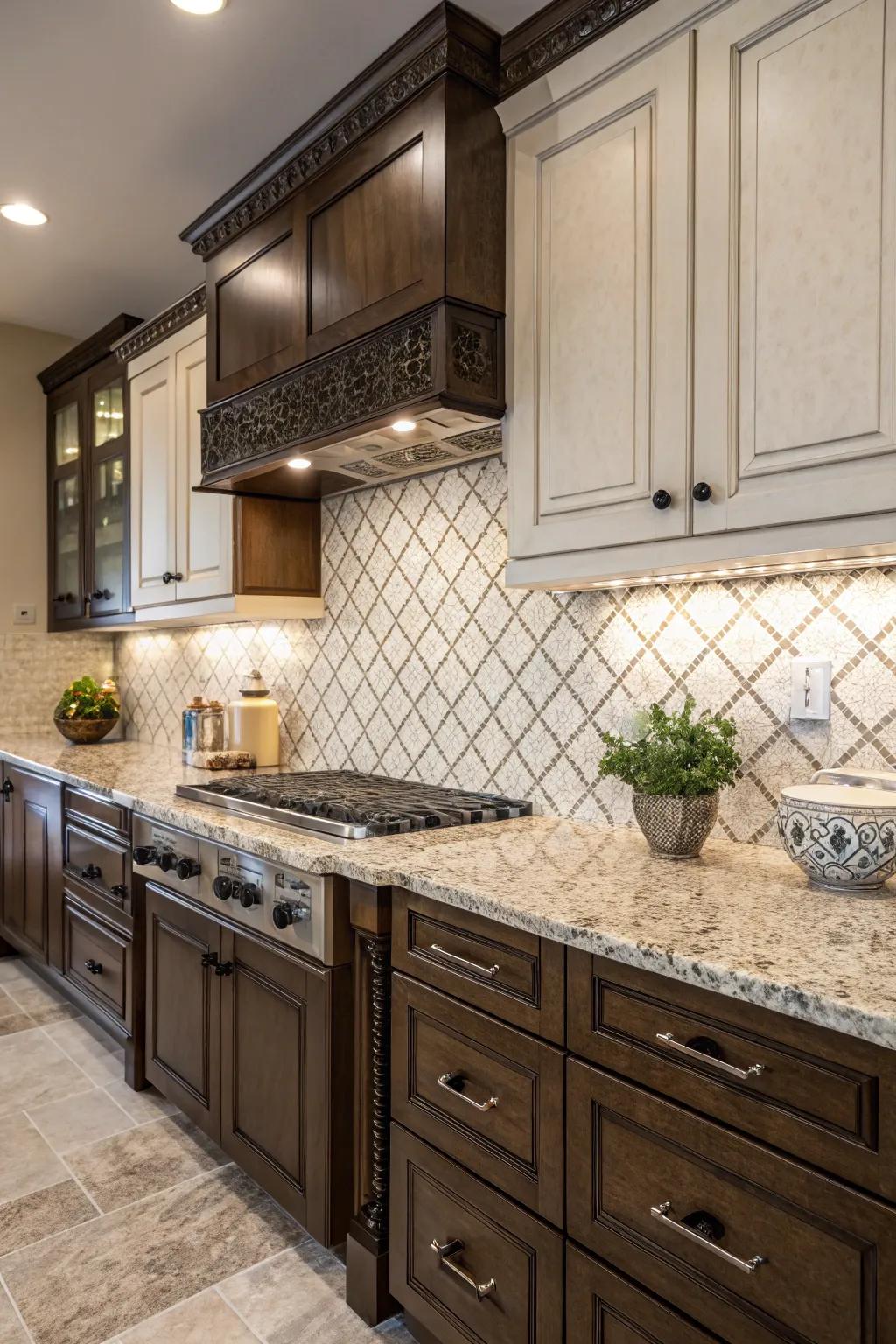 Monochrome tiles create a sleek and modern visual flow.