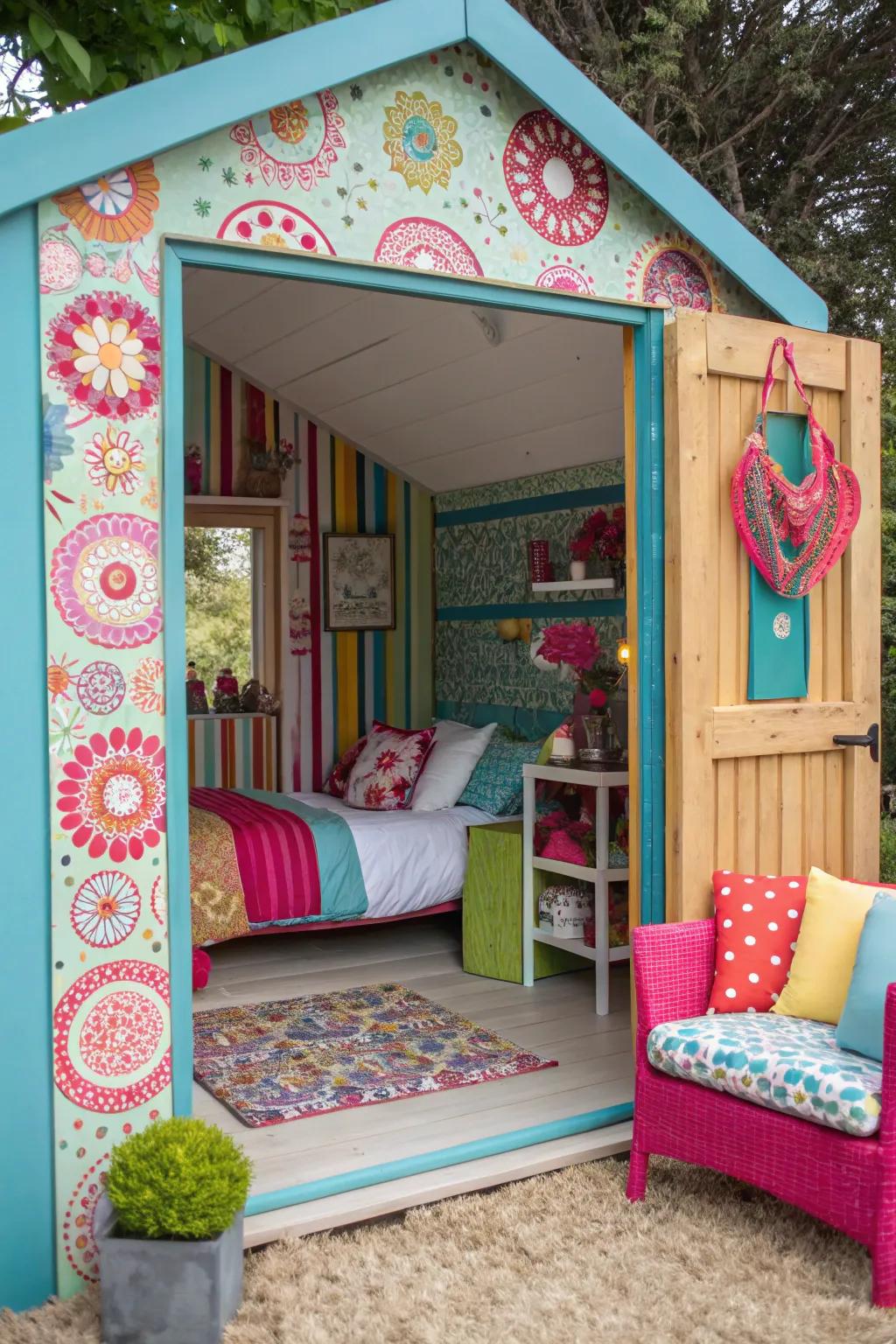 Daring colors inject energy and personality into the shed bedroom.