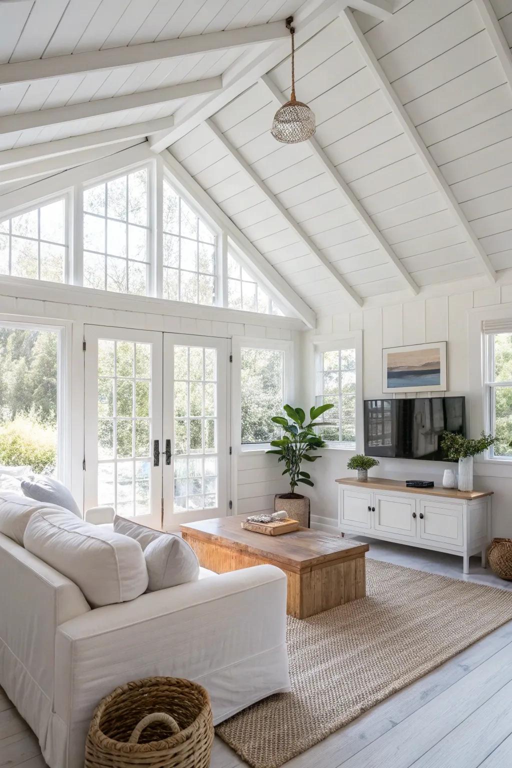 A bright hue spectrum enhances spaciousness within the living room.