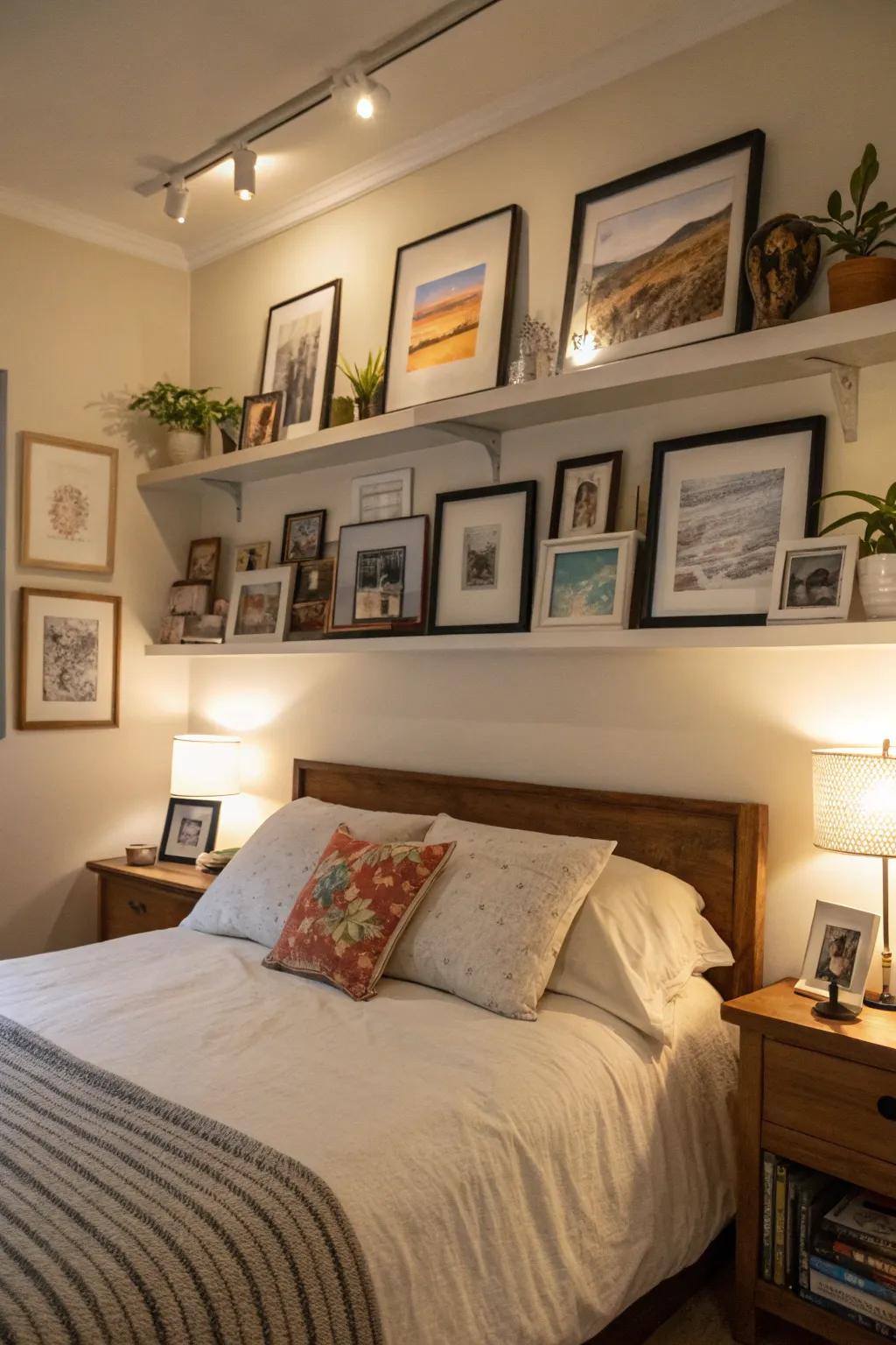 Picture rails for simple art swaps.
