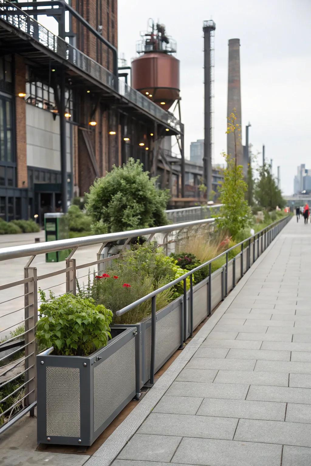 Metallic elements append a modern twist to walkways.
