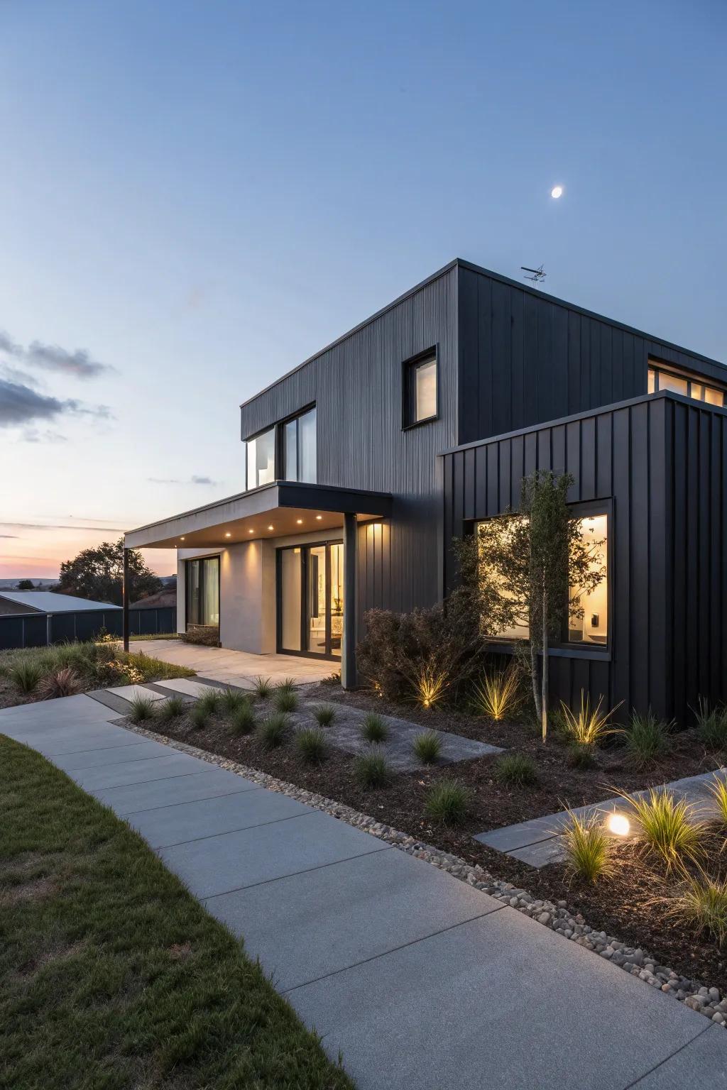 Polished carbon cladding for a contemporary and sophisticated abode.