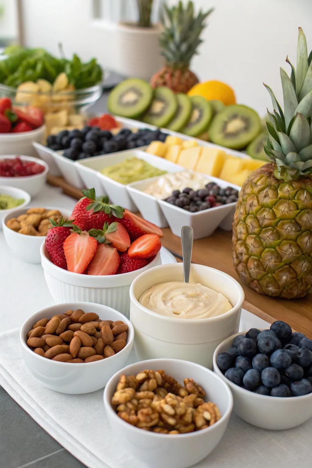 A DIY fruit toppings bar encourages creativity.