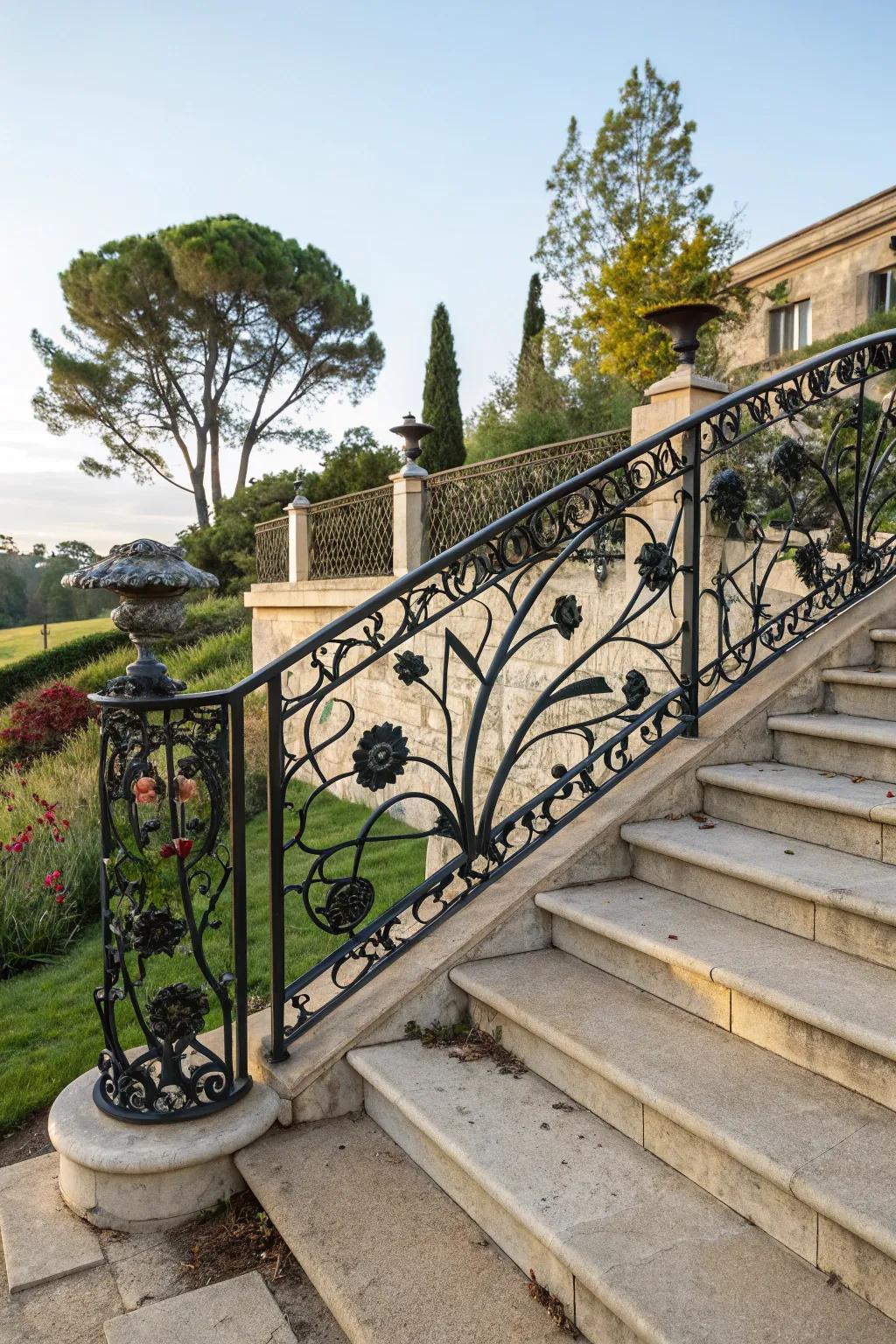 Artistic iron work transforms handrails into stunning pieces of art.