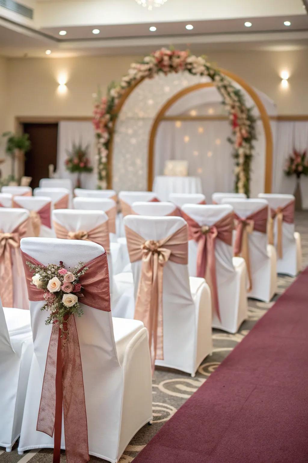 Stylish chair ties add a touch of class.