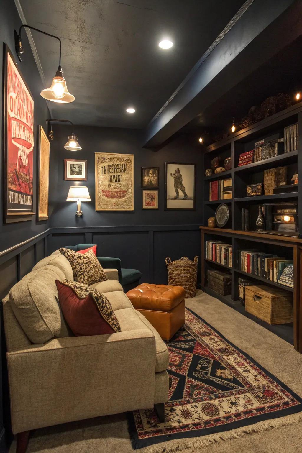 Dark hues add a cozy and sophisticated atmosphere.