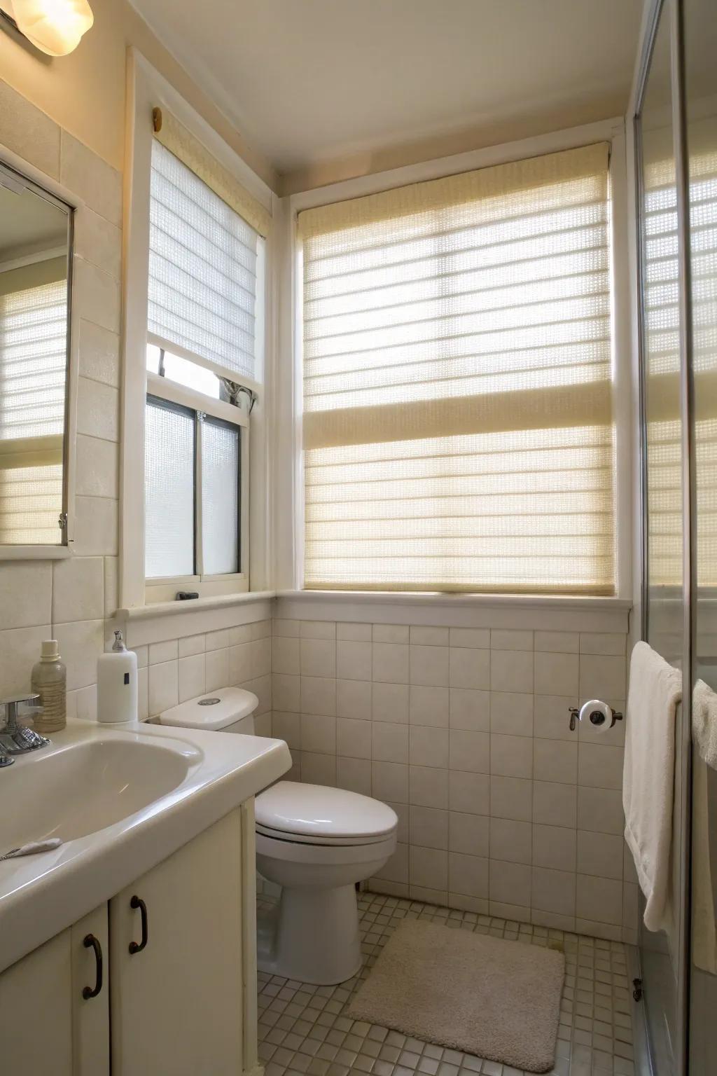 Translucent blinds let light in while guaranteeing privacy.