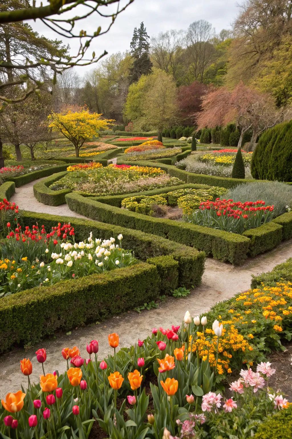 A periodic bloom labyrinth that evolves throughout the year.