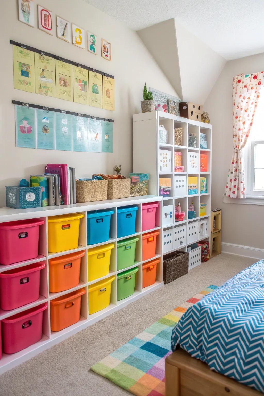 Toy storage solutions keep the space tidy and encourage organization.