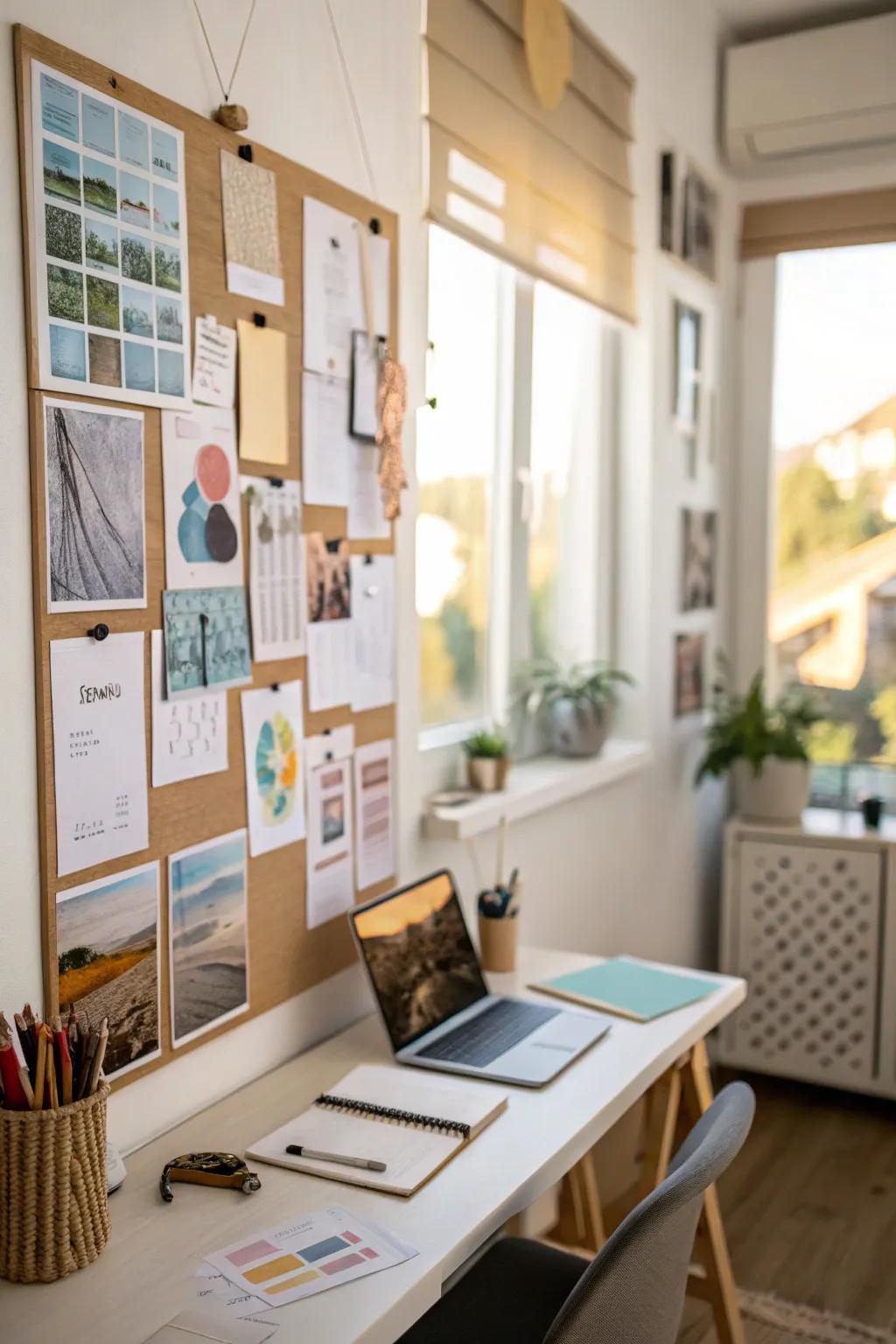 An inspiring visual mood board in a small office.