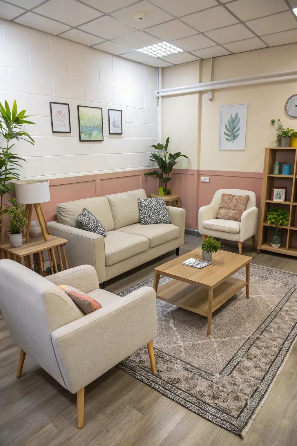 Adaptable furnishings transforming to suit the salon’s purpose.