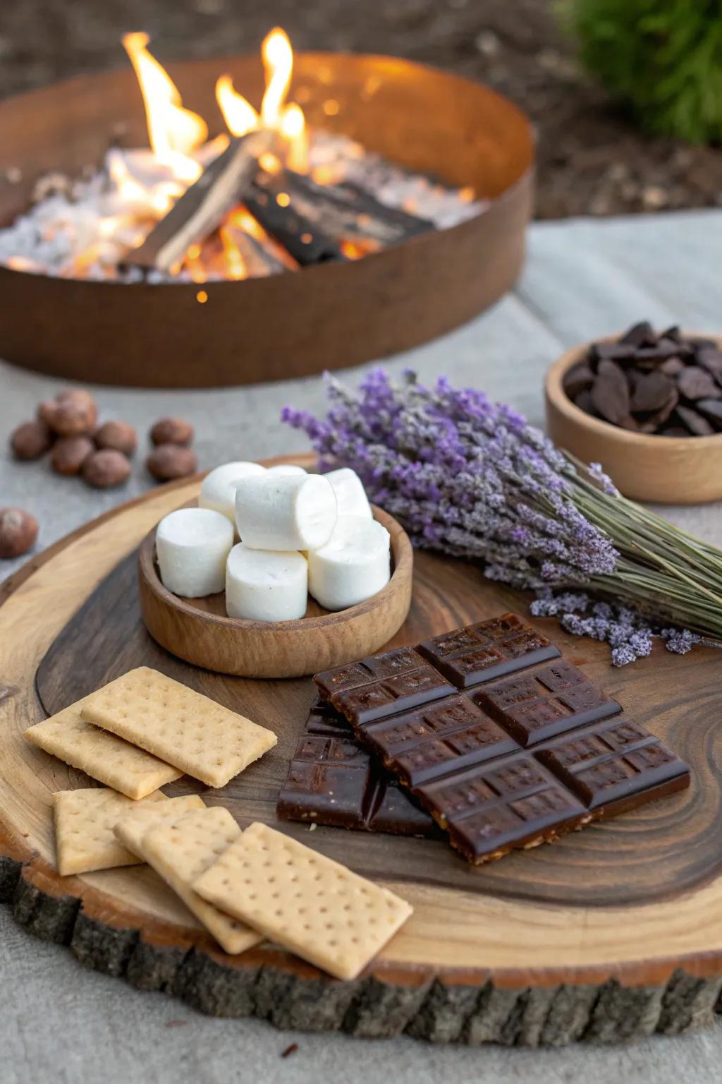 Specialty chocolates add a luxurious twist to the traditional s'mores bar.