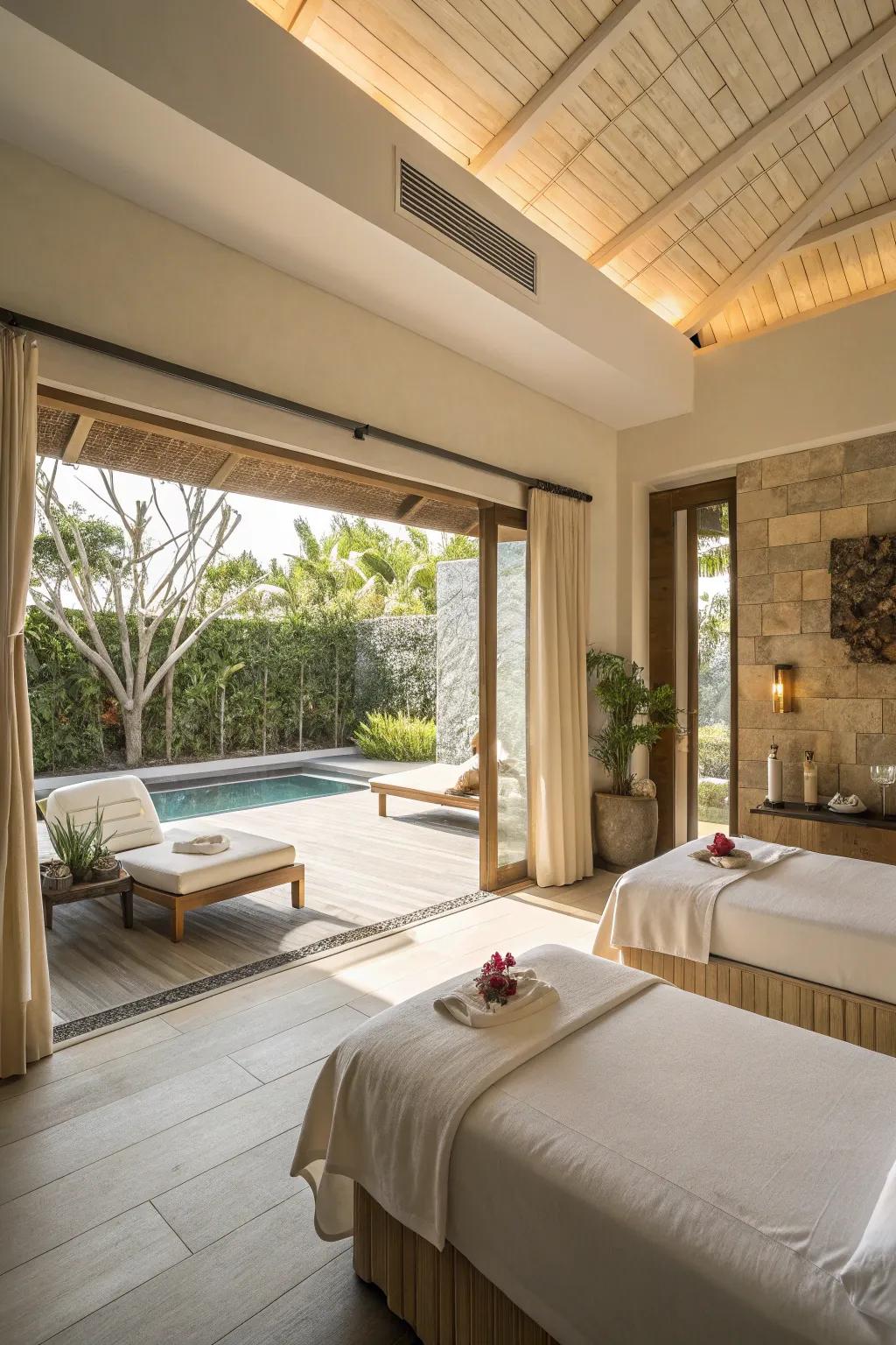 Craft an airy and expansive spa with an open floor plan.