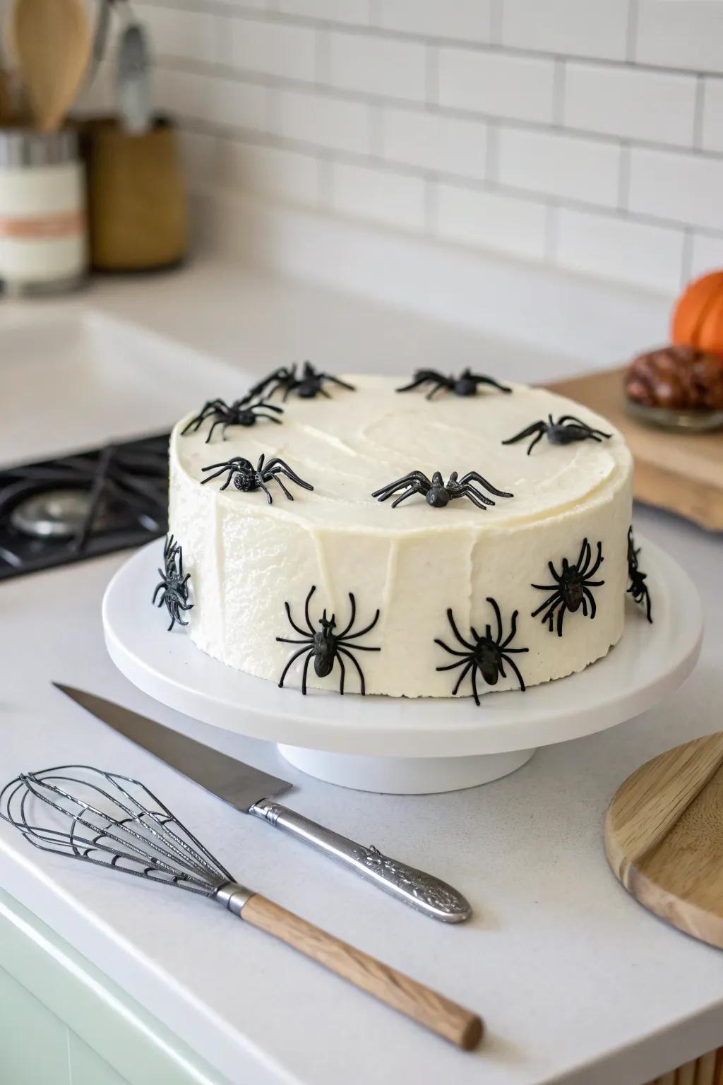 Edible toppers render this spider cake both delicious and decorative.